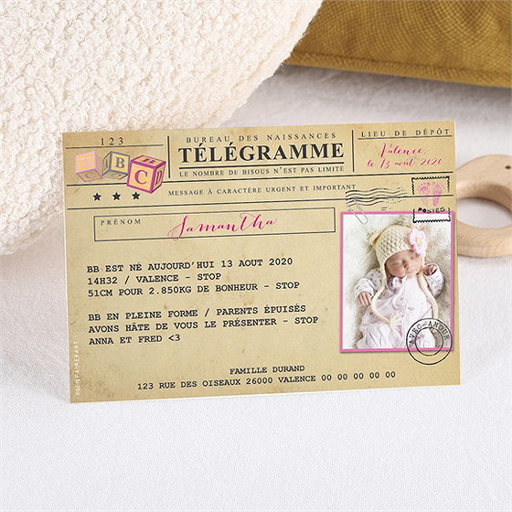 Faire-part naissance son télégramme