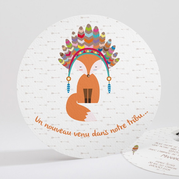 Faire-part naissance Petit Indien Renard réf.N32165