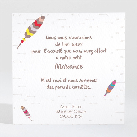 Remerciement naissance Petit Indien Renard réf.N300419