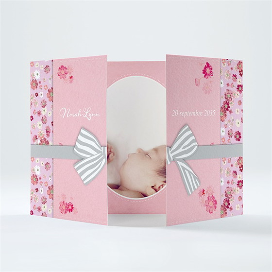 Faire-part naissance triptyque rose photo