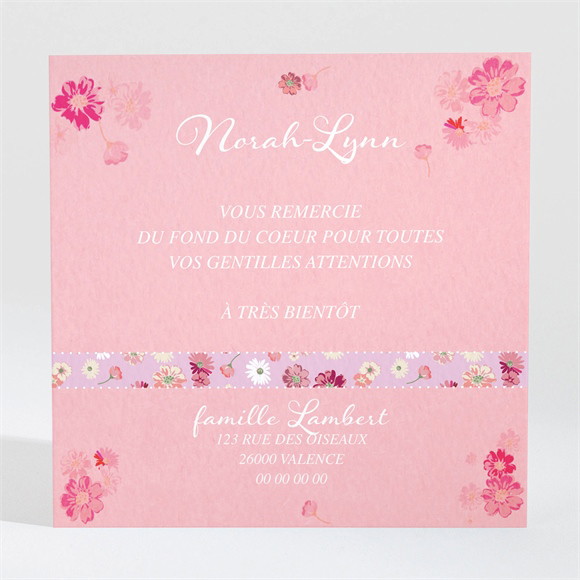 Remerciement naissance Triptyque rose photo réf.N300424