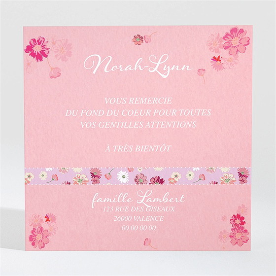 Remerciement naissance triptyque rose photo