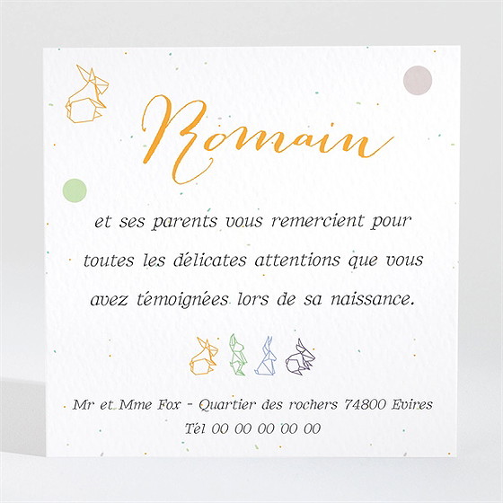 Remerciement naissance petits animaux tendance