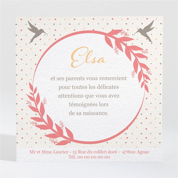 Remerciement naissance Médaillon avec oiseaux réf.N300442