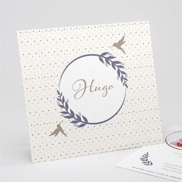 Faire-part naissance Médaillon oiseau garçon réf.N311120