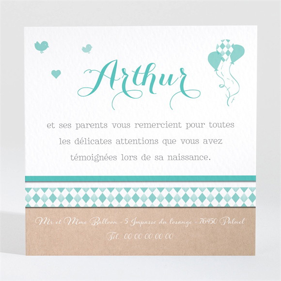Remerciement naissance Petit Bonheur réf.N300445