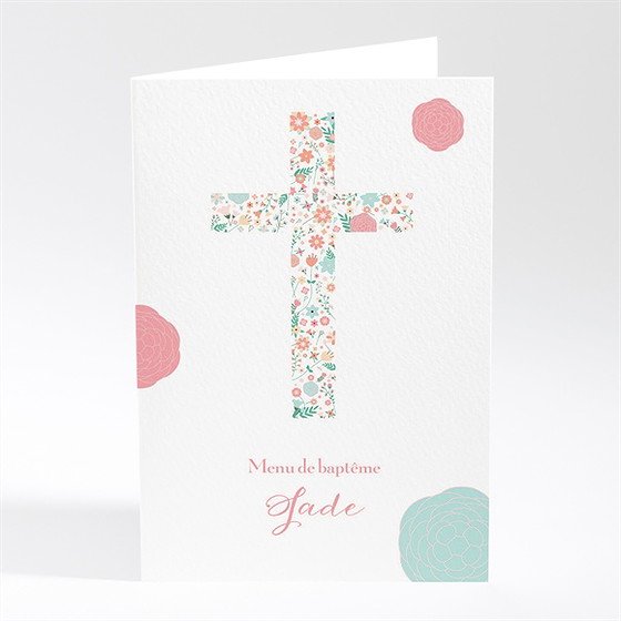 Menu baptême croix à motifs et pois