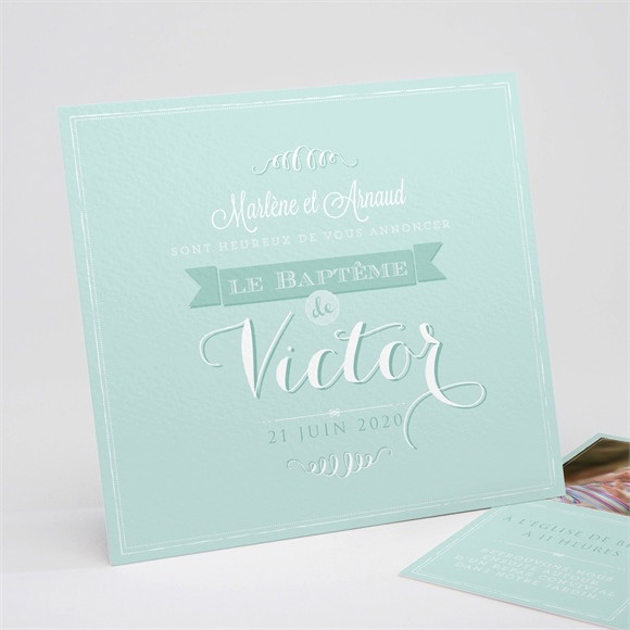 Faire-part de baptême Faire part vert d'eau réf.N311126