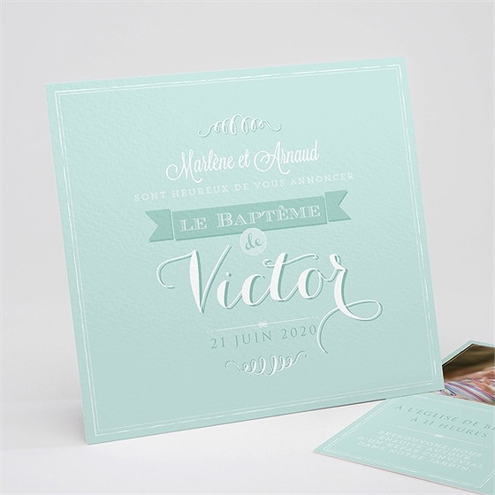 Faire-part de baptême faire part vert d'eau