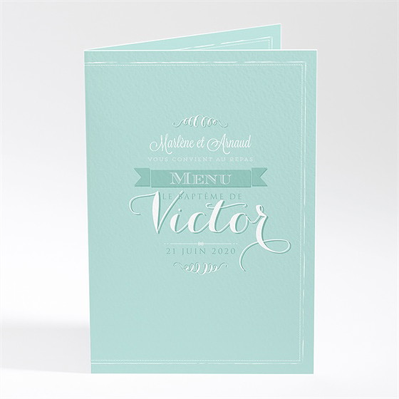 Menu baptême faire part vert d'eau