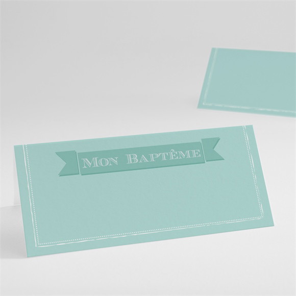 Marque-place baptême Faire part vert d'eau réf.N440397