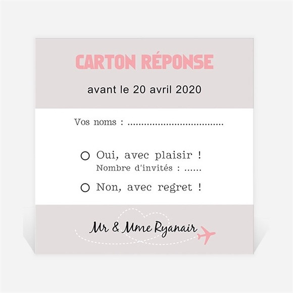 Carton réponse anniversaire de mariage Invitation Air Union réf.N300456