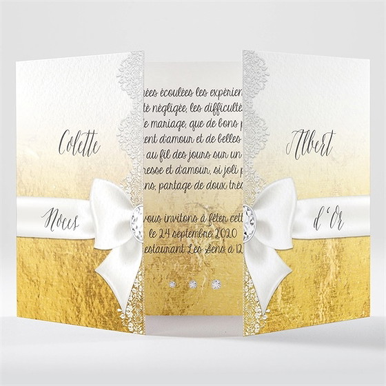Invitation anniversaire de mariage joli noeud or