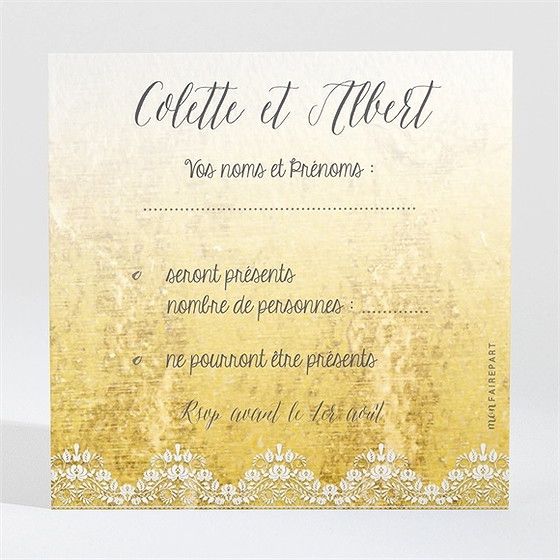 Carton réponse anniversaire de mariage joli noeud or
