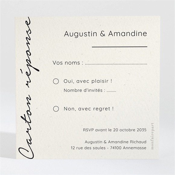 Carton réponse anniversaire de mariage Rose poudré réf.N300472