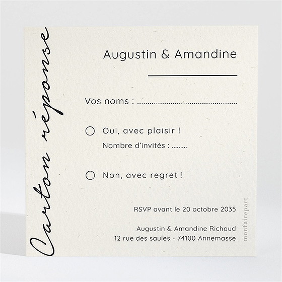 Carton réponse anniversaire de mariage rose poudré