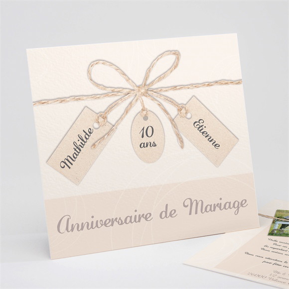 Invitation anniversaire de mariage Ficelle pastel trompe l'oeil réf.N311127