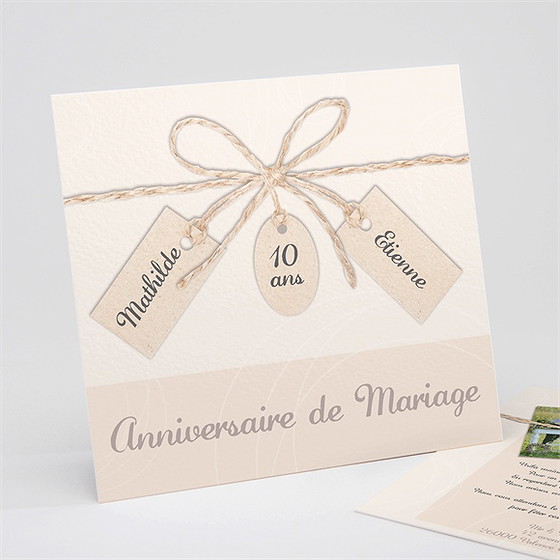 Invitation anniversaire de mariage ficelle pastel trompe l'oeil