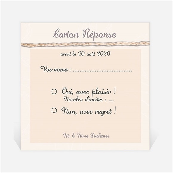 Carton réponse anniversaire de mariage Ficelle pastel trompe l'oeil réf.N300475