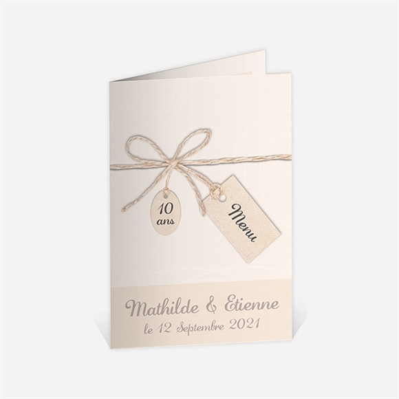 Menu anniversaire de mariage Ficelle pastel trompe l'oeil réf.N401489