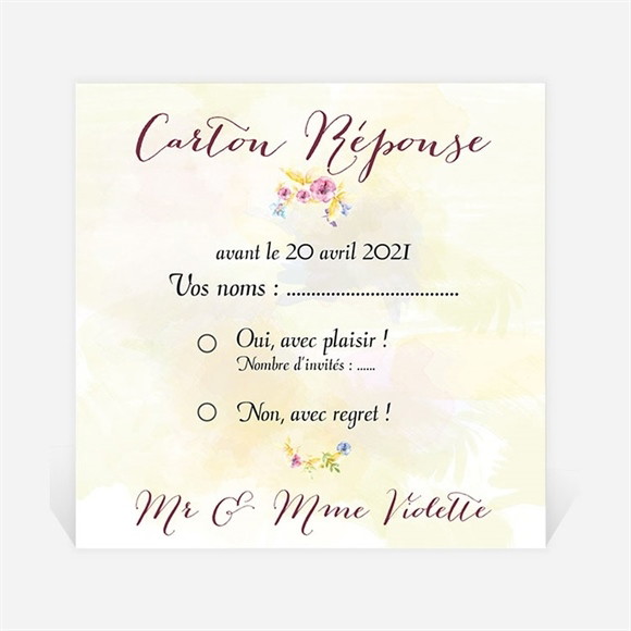 Carton réponse anniversaire de mariage Invitation Jardin fleuri réf.N300477