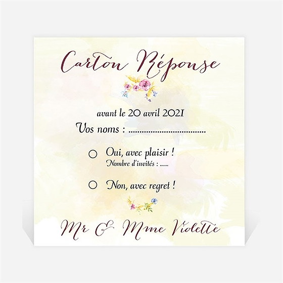 Carton réponse anniversaire de mariage invitation jardin fleuri