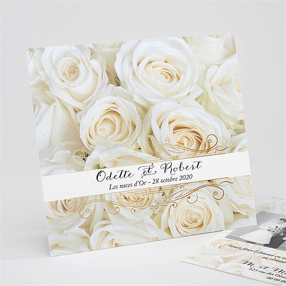 Invitation anniversaire de mariage lit de roses blanches