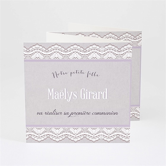 Faire-part communion tenue de dentelle