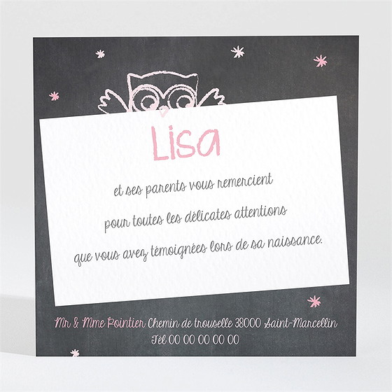 Remerciement naissance chouette surprise