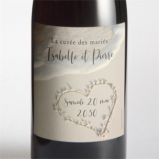 Etiquette de bouteille mariage dans le sable