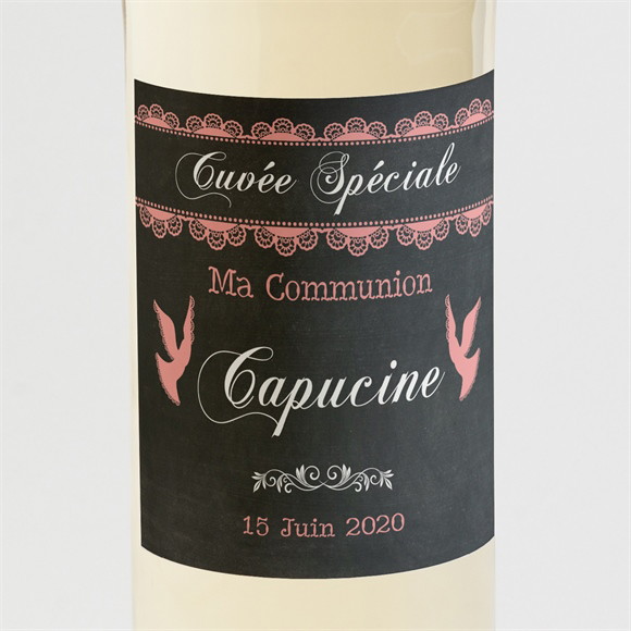 Etiquette de bouteille communion Dentelle Rose réf.N300522