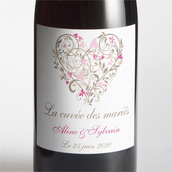 Etiquette de bouteille mariage Coeur arabesque réf.N300542