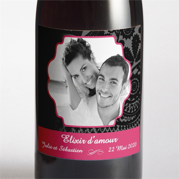 Etiquette de bouteille mariage Cachemire noir et gris réf.N300546