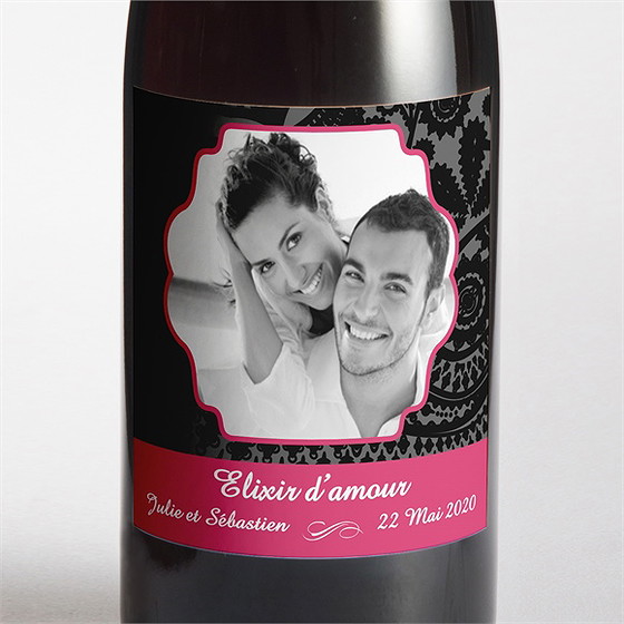 Etiquette de bouteille mariage cachemire noir et gris