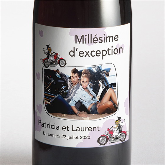 Etiquette de bouteille mariage sur la route du bonheur