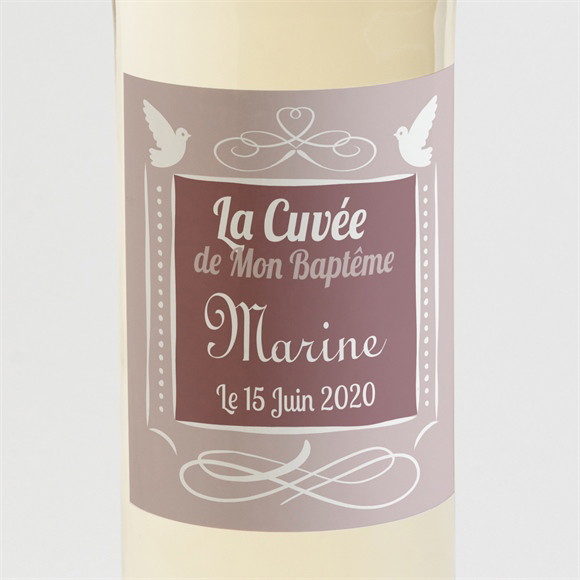 Etiquette de bouteille baptême Petit damier violet réf.N300575