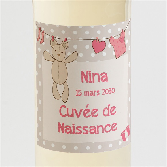 Etiquette de bouteille naissance Fil à linge illustré réf.N300593