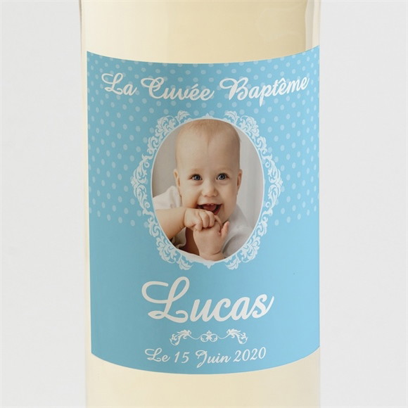 Etiquette de bouteille baptême Médaillon photo lui réf.N300594