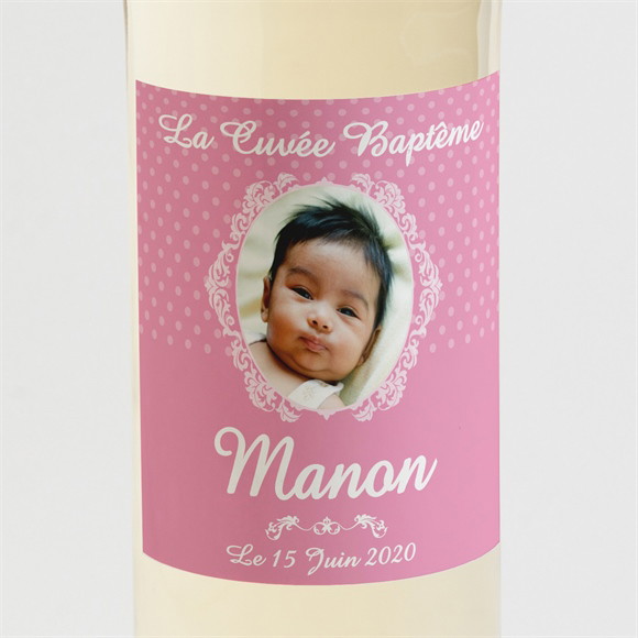 Etiquette de bouteille baptême Médaillon photo elle réf.N300595