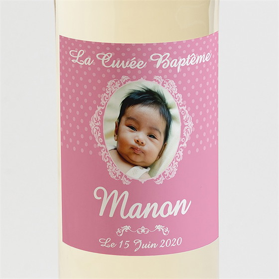Etiquette de bouteille baptême médaillon photo elle