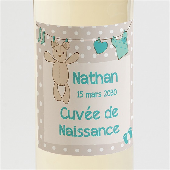 Etiquette de bouteille naissance fil à linge mignon