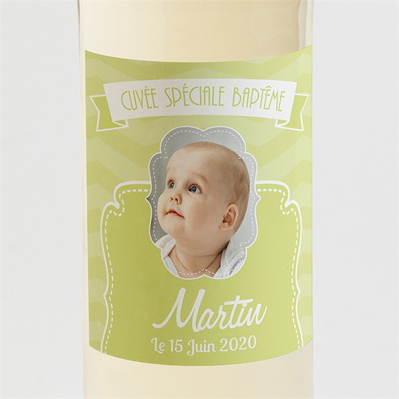 Etiquette de bouteille baptême cadre motifs géométriques