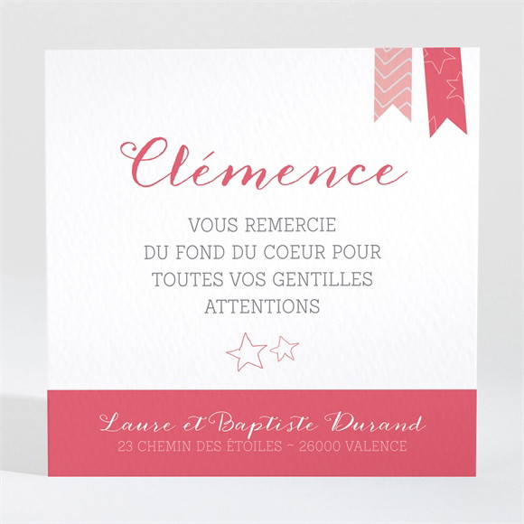 Remerciement naissance Petits fanions roses et blanc réf.N300616