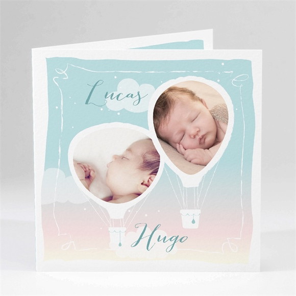 Faire-part naissance Nos jumeaux en Mongolfière réf.N45105