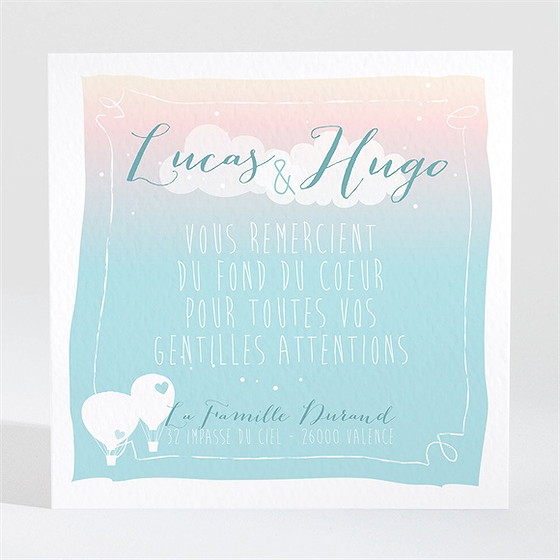 Remerciement naissance nos jumeaux en mongolfière