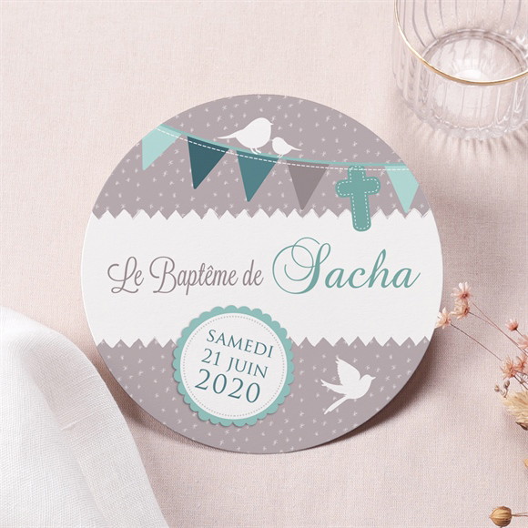 Faire-part de baptême Colombe et banderoles réf.N32171