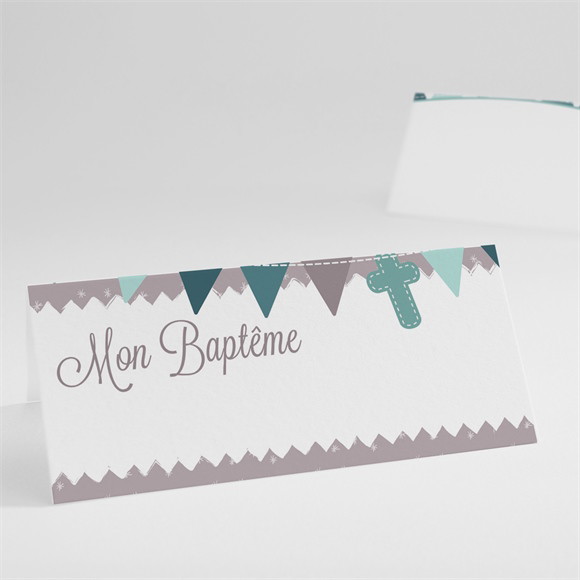 Marque-place baptême Colombe et banderoles réf.N440406