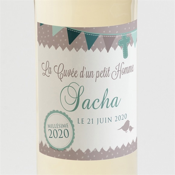 Etiquette de bouteille baptême Colombe et banderoles réf.N300620