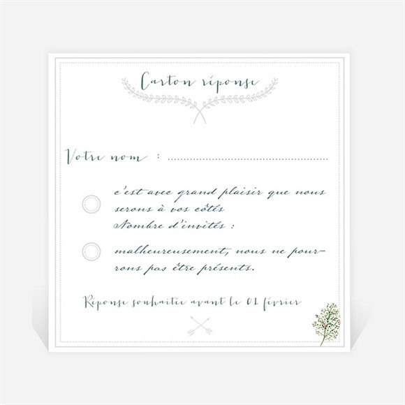 Carton réponse mariage Champêtre et original réf.N300626