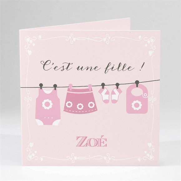 Faire-part naissance Fil à linge fille réf.N45110